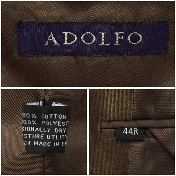 Adolfo Mens Blazer Sport Coat Two Button Casual Jacket Size 44R Corduroy Suits‎ - Picture 8 of 13